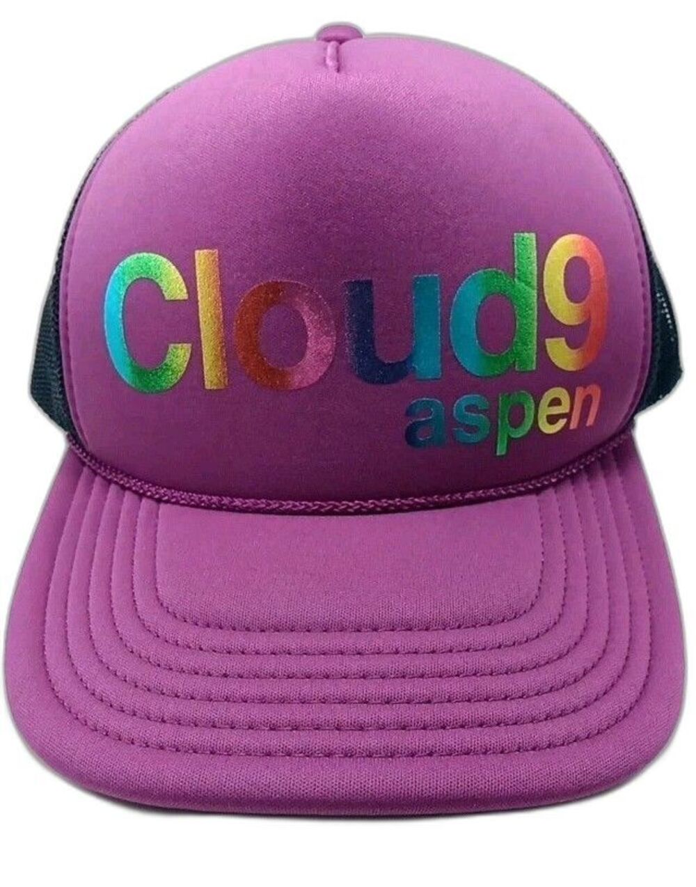 Cloud 9 Aspen Alpine Bistro Restaurant Rainbow Iridescent Purple Trucker Hat cap